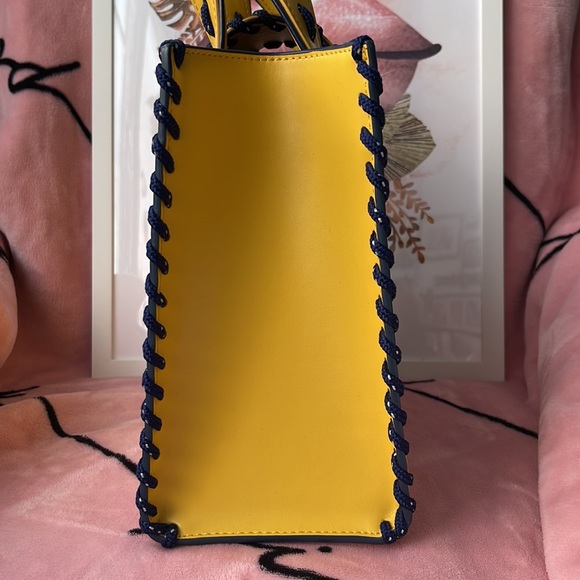 ADINA MUSE YELLOW LEATHER STITCHED HANDBAG - Picture 6 of 10